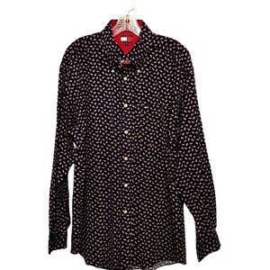 Vtg. 90s Tommy Hilfiger Long Sleeve Shirt Blue w/Red Paisley Pocket Mens Size XL